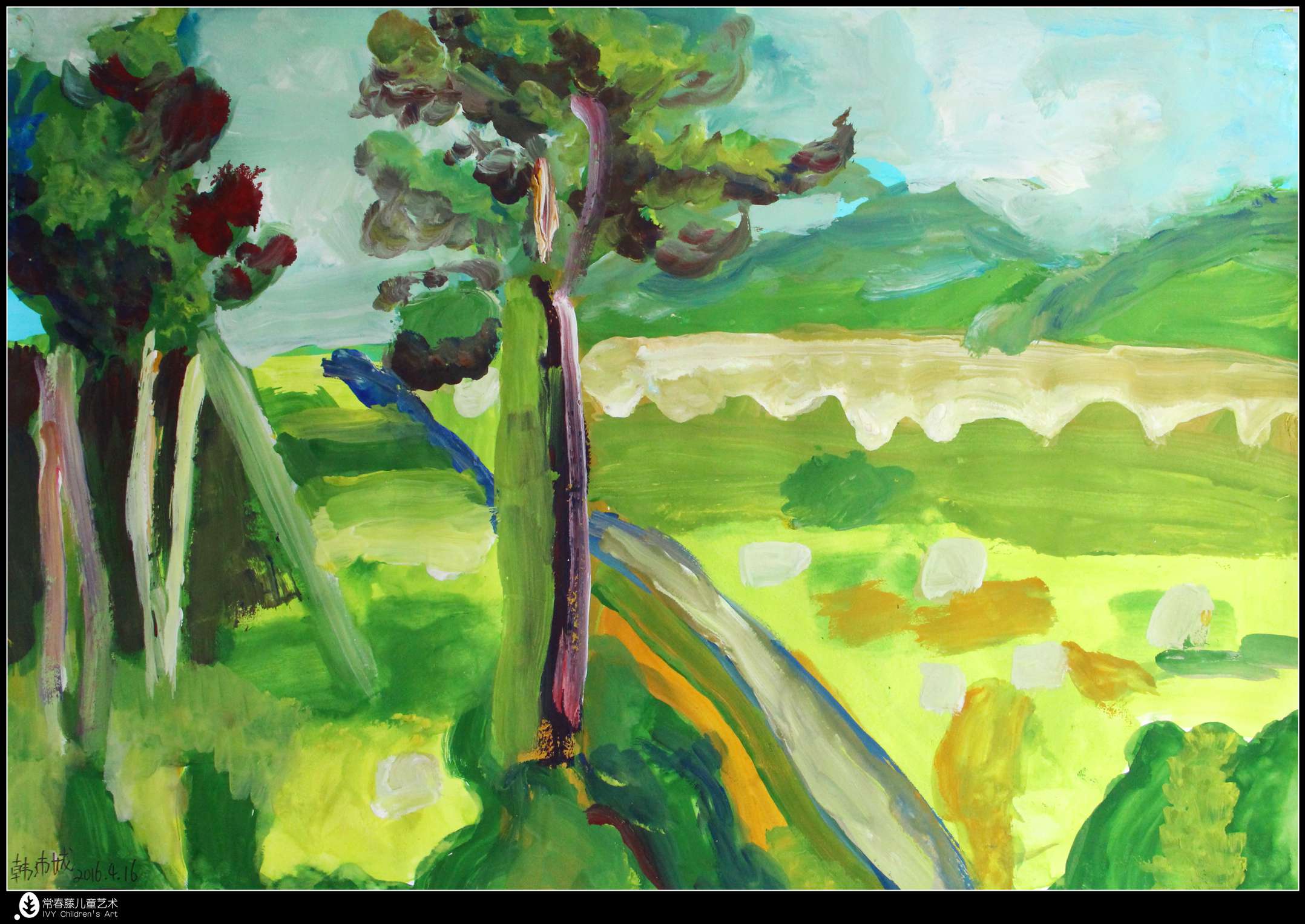 绘画不苟且求同，画有诗词和美景──常春藤樱花景观创作