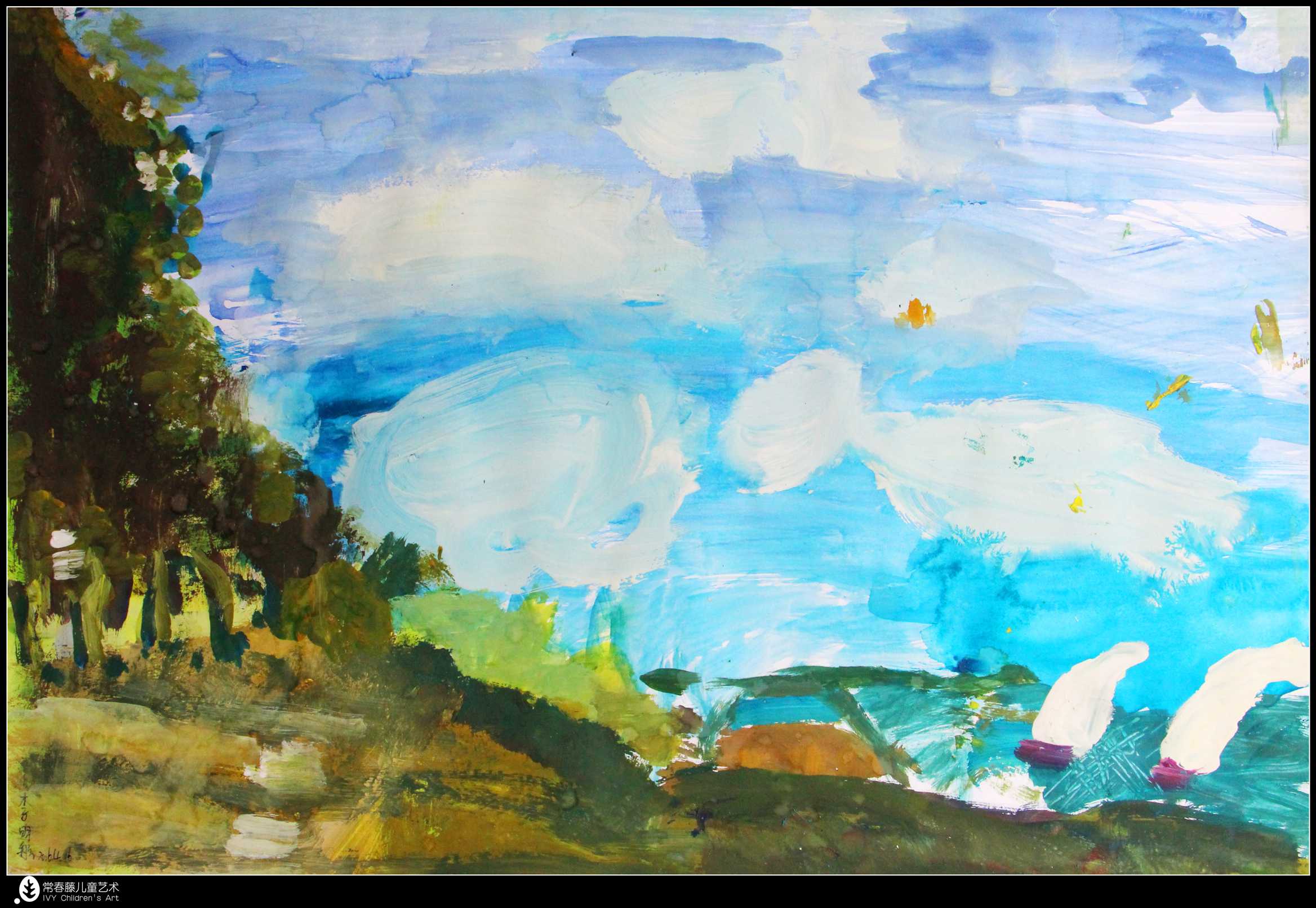 绘画不苟且求同，画有诗词和美景──常春藤樱花景观创作